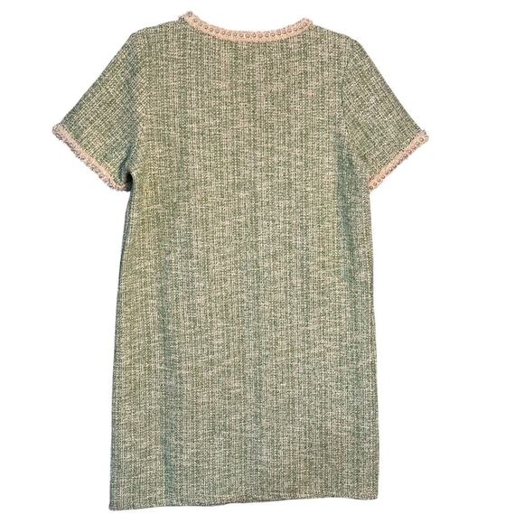 Orsay NWT Sz L Green Metallic Tweed Boucle Dress Pearl Neck & Cuff Royal Duchess - Picture 4 of 16